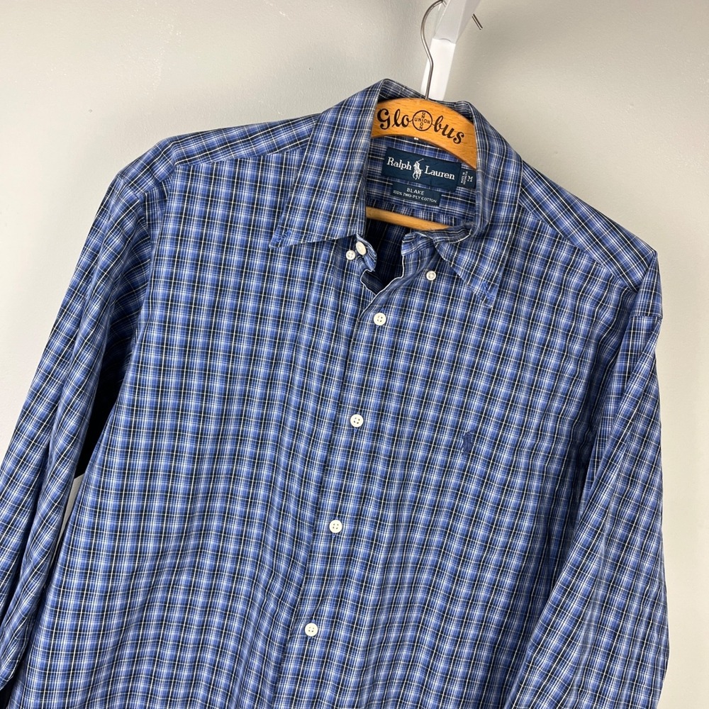 Polo Ralph Lauren Blake Shirt Mens M Blue Plaid 100% Two-Ply Cotton Button Down‎